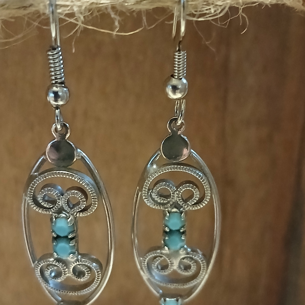 Chic Silver and Turquoise Dangle Earrings